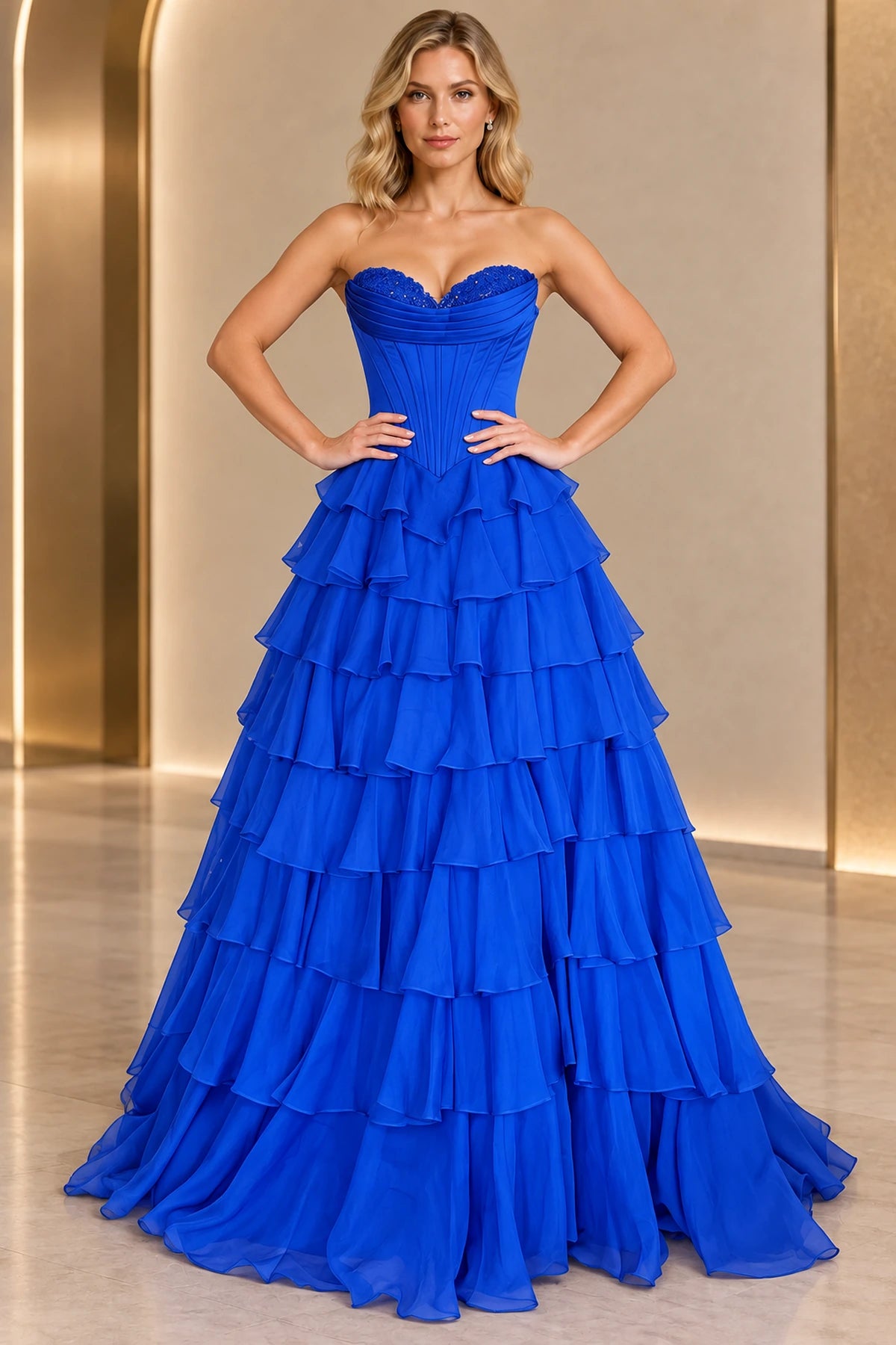 Romantic Chiffon A-Line Sweetheart Sleeveless Zipper-Back Floor-Length Prom Dress