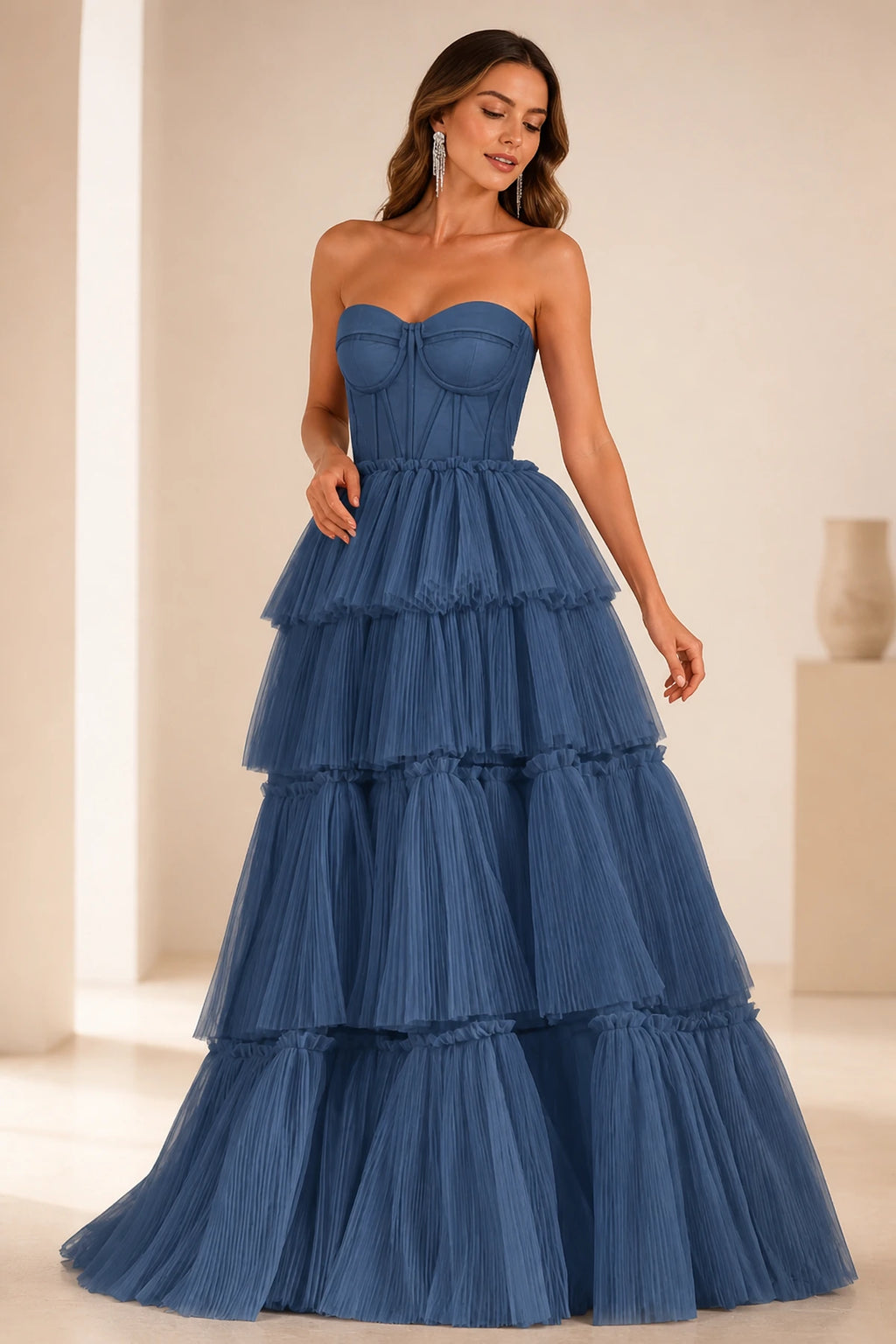Radiant Ball Gown Sweetheart Neck Strapless Tiered Floor-Length Wedding Guest Dress