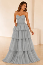 Radiant Ball Gown Sweetheart Neck Strapless Tiered Floor-Length Wedding Guest Dress