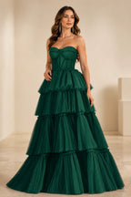 Radiant Ball Gown Sweetheart Neck Strapless Tiered Floor-Length Wedding Guest Dress