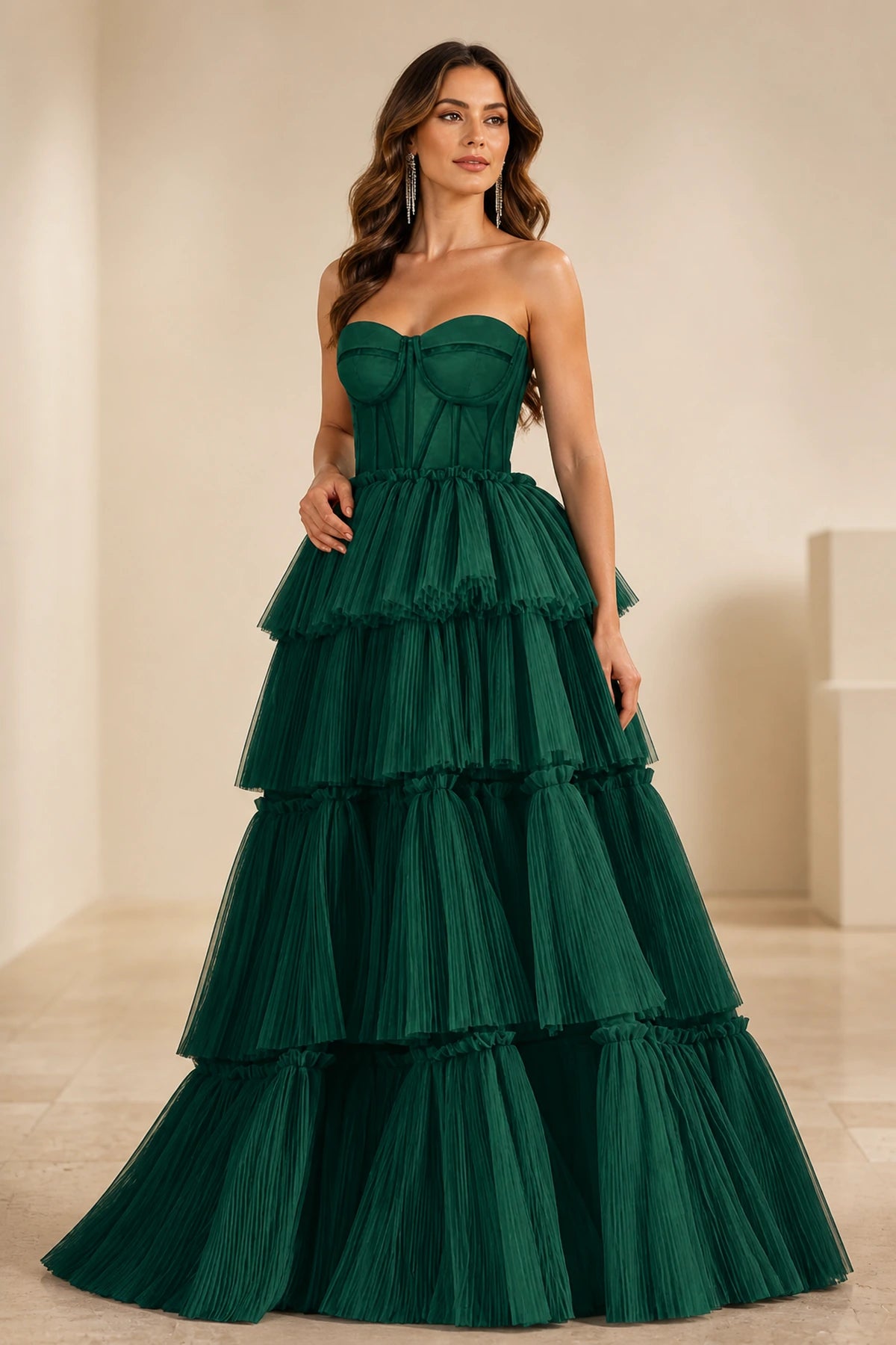 Radiant Ball Gown Sweetheart Neck Strapless Tiered Floor-Length Wedding Guest Dress