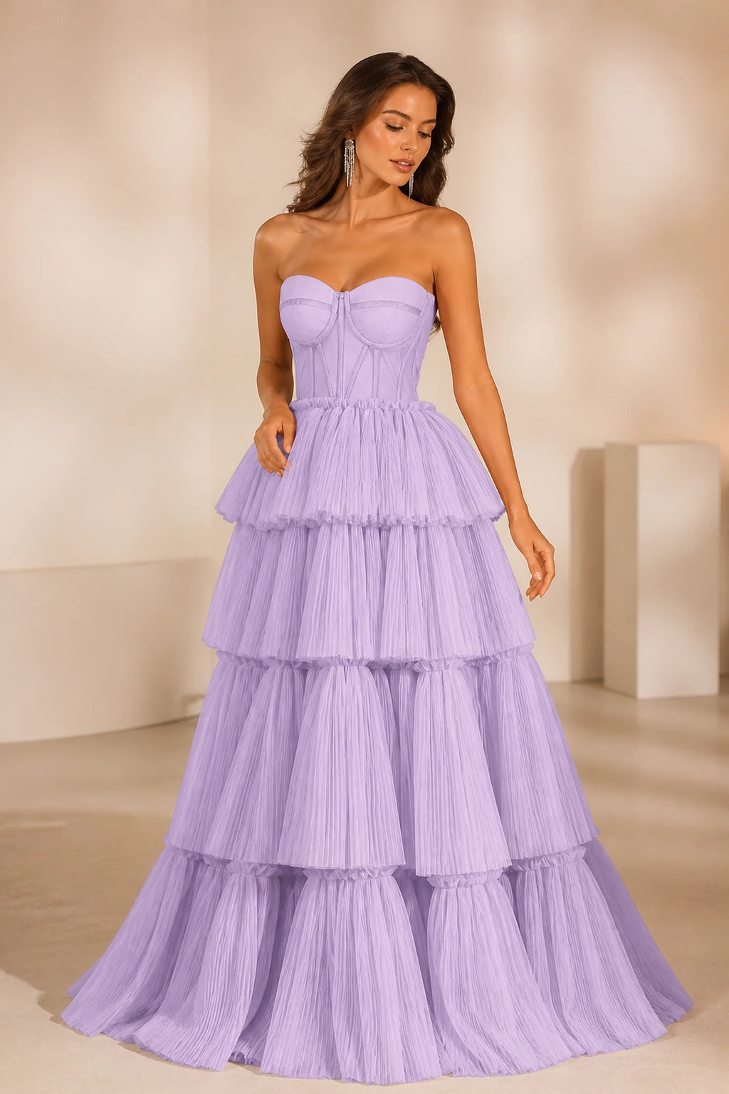 Radiant Ball Gown Sweetheart Neck Strapless Tiered Floor-Length Wedding Guest Dress