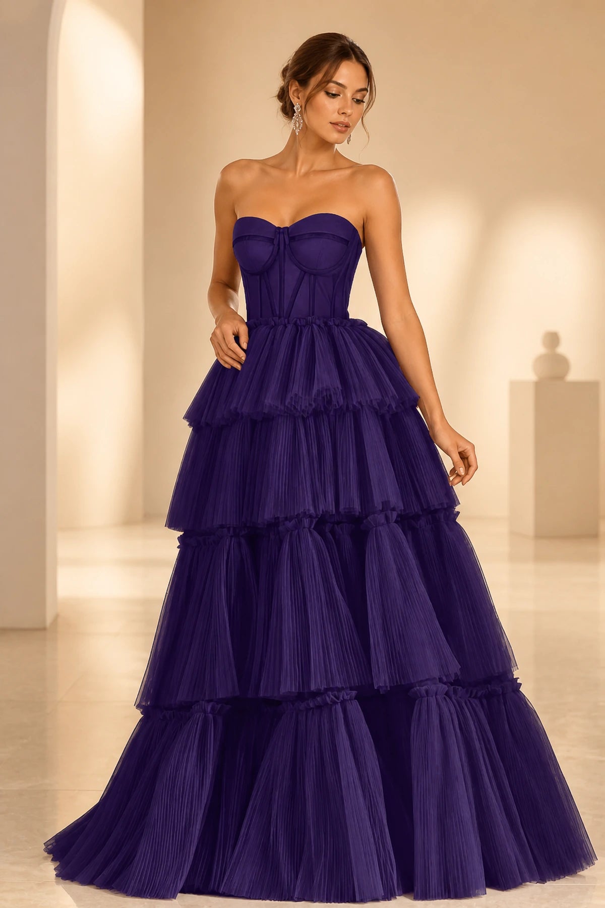 Radiant Ball Gown Sweetheart Neck Strapless Tiered Floor-Length Wedding Guest Dress